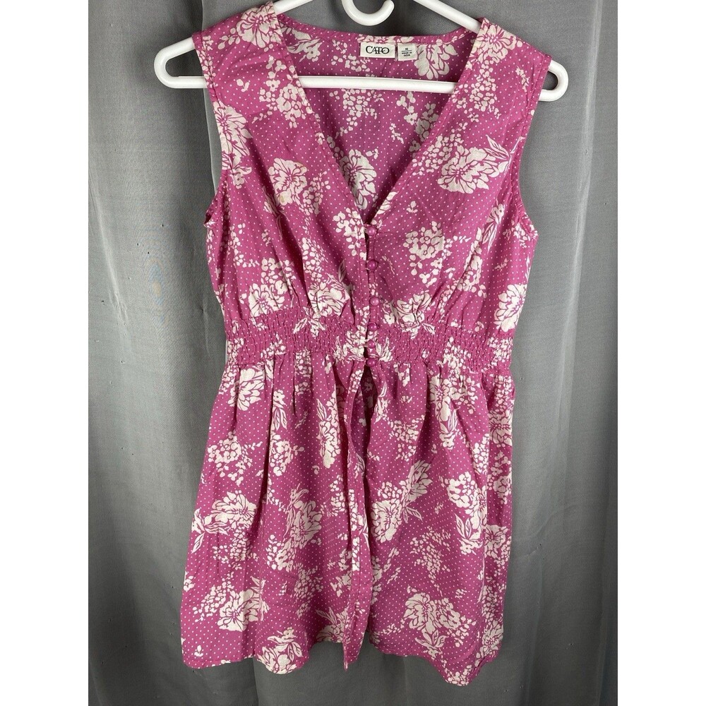Cato Womens Size M Sleeveless Pink Flowered Spring Summer Button Down Cotton Top